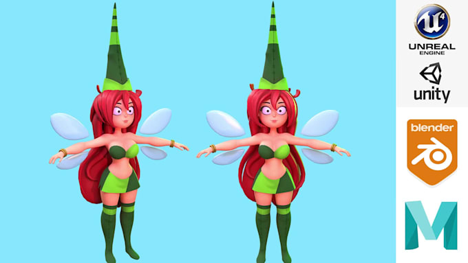 rig 3d character in maya and blender for unity, unreal, animation or vtuber