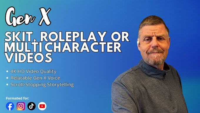 create skit, multi character ugc video as a gen x male