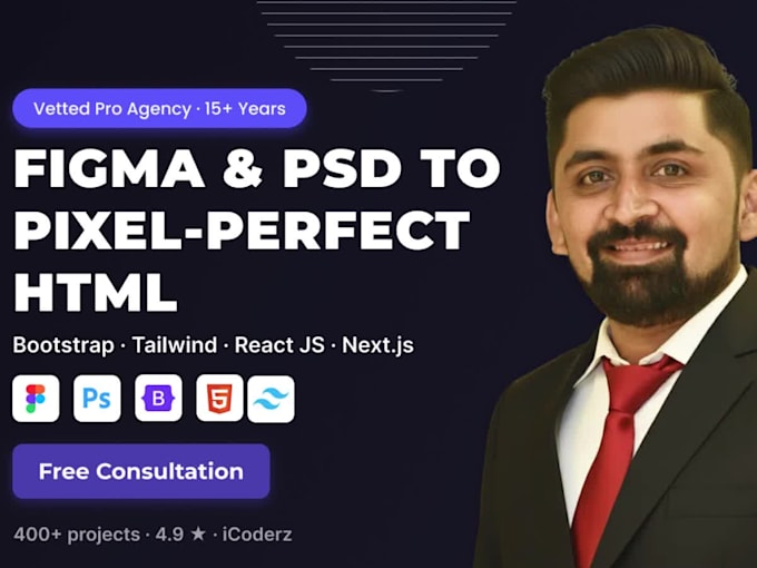 convert figma to HTML PSD to HTML with bootstrap or tailwind CSS