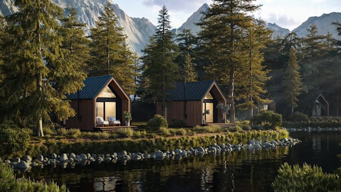 provide realistic rendering for house, cabin, tiny house