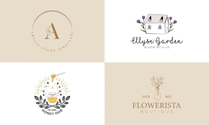 create hand drawn botanical boho modern logo for you