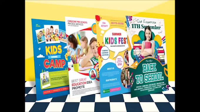 design kids summer camp, school, college party event poster or flyer