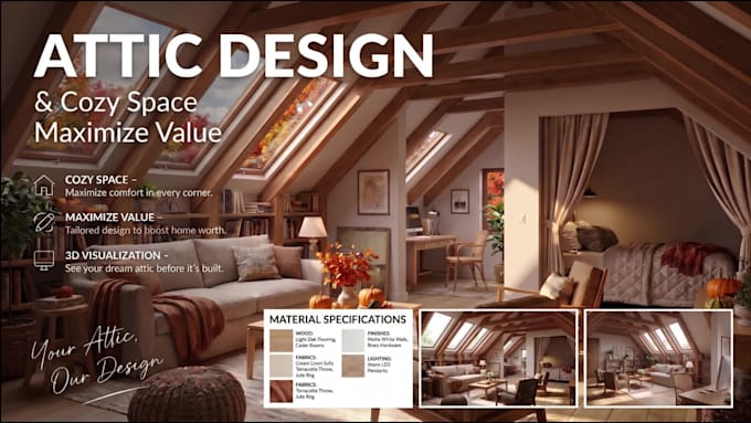 do cozy attic design, loft conversion, and realistic 3d interior rendering