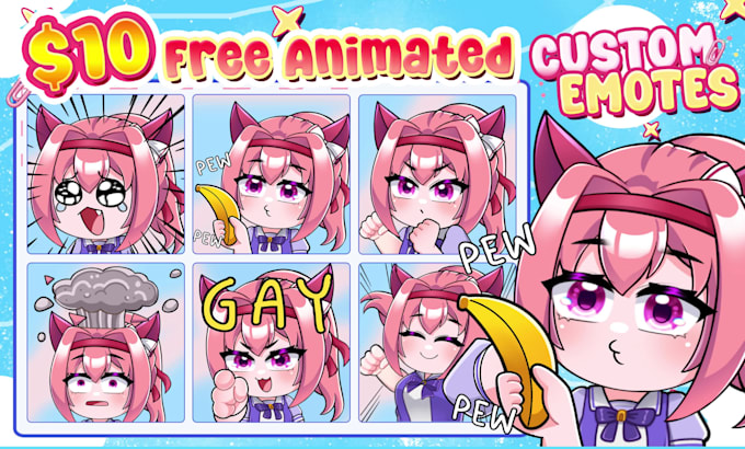 draw animated chibi twitch emotes, sub badges, panel, overlay