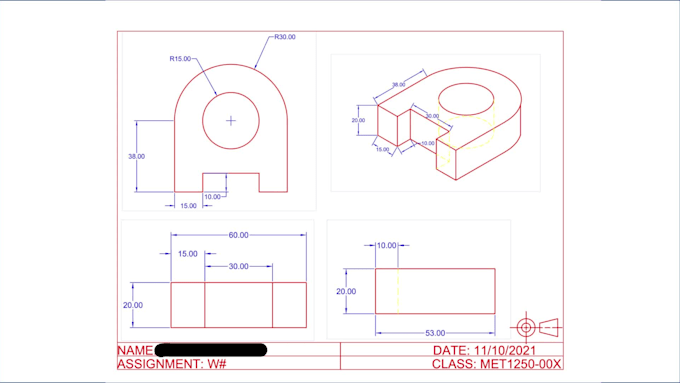 draw in autocad, plan elevations sections isometric,orthographic view assignment