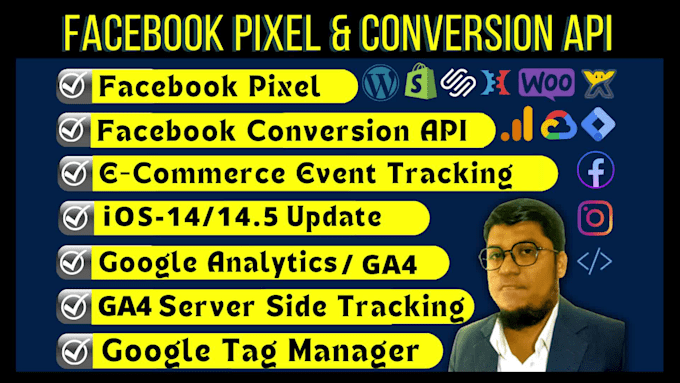 setup facebook pixel, conversion API,ga4, ecommerce tracking