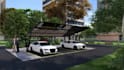 render 3d carport, courtyard, sauna, garage design