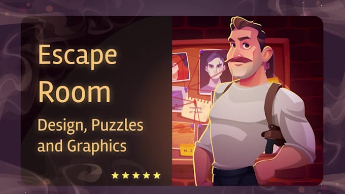 create escape room game with puzzles, story, and graphics