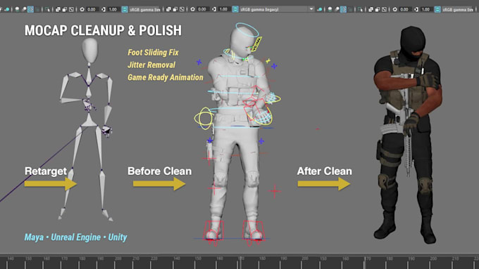 clean up and polish motion capture mocap animation for games