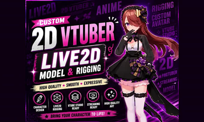 design 2d 3d v tuber models, youtube and twitch stream overlays, stream graphics