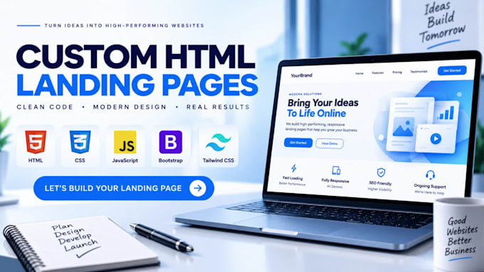 code a responsive HTML CSS landing page