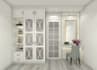 create a 3d interior design for a dressing table and closet