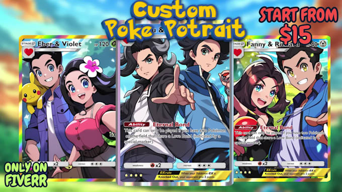 Draw custom pokemon trainer for tcg pokemon card by Barrastudio | Fiverr