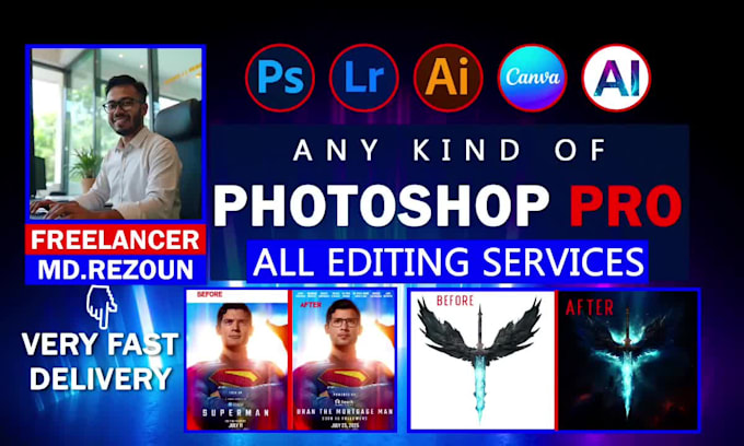do any kind of photoshop image editing within 1 hours