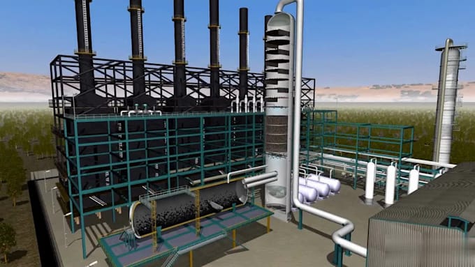 do 3d industrial process refinery, pipeline and oil gas plant workflow animation