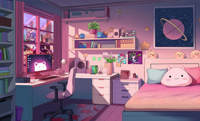 draw background art illustration for vtuber stream visual novel in anime style