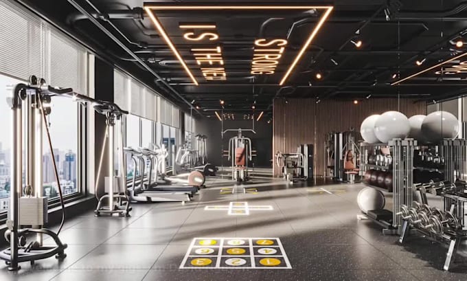 design gym, yoga and pilates studio with realistic 3d rendering