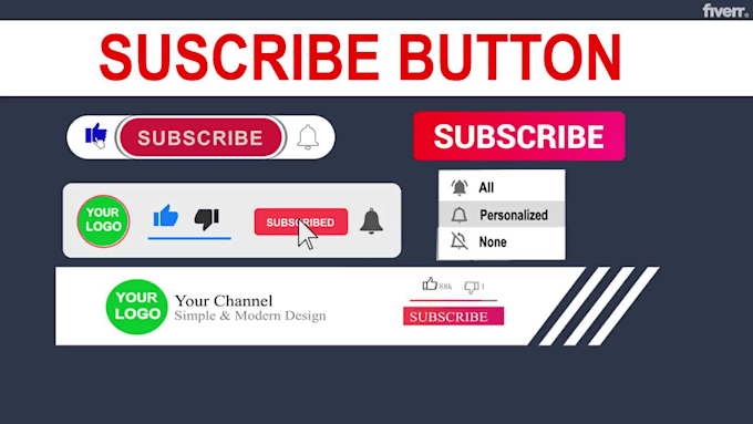create animated youtube subscribe buttons, like and bell