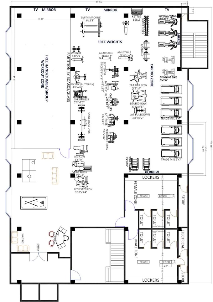 Do gym interior design, floor plan,layout, 3d model, renders by Arch ...