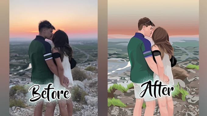 create a realistic couple portrait illustration for you in 24 hours