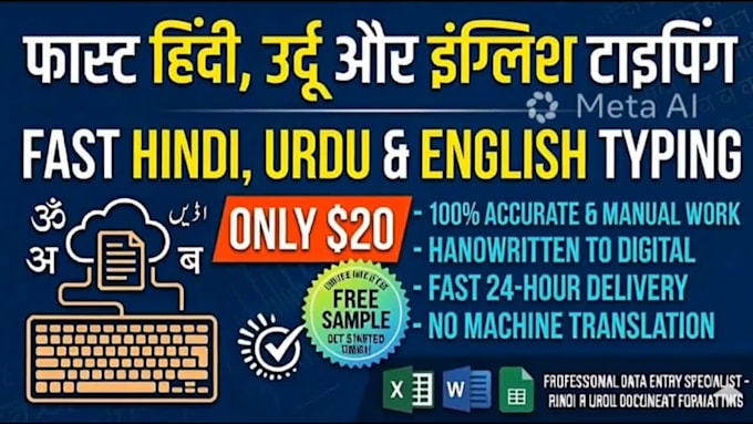 do professional hindi and urdu data entry and typing