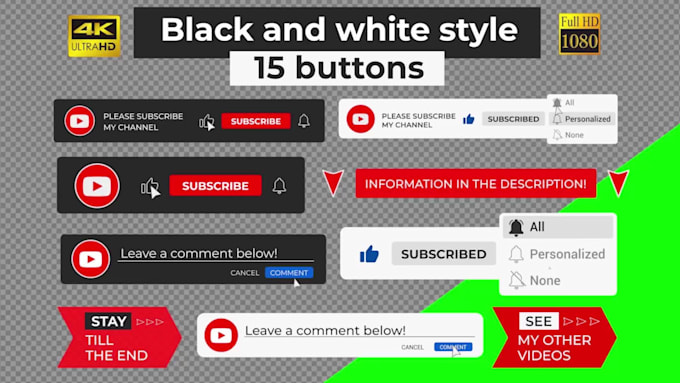 Animations 15 buttons subscribe for youtube dark or light style by ...