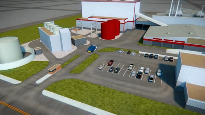 create 3d industrial animation waste to energy facility power plant process flow