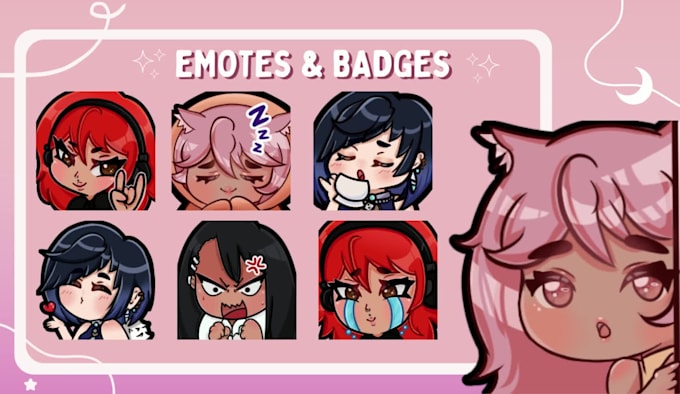 draw cute anime chibi custom emotes and sub badges twitch, youtube and discord