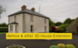 create a 3d house extension and renovation render with existing property