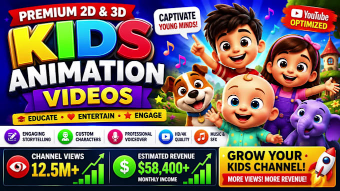 produce viral educational kids learning videos for youtube, animation for kids
