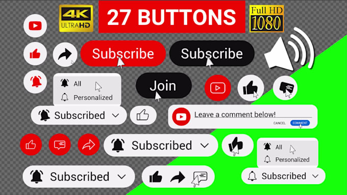 youtube subscribe pack 27 buttons