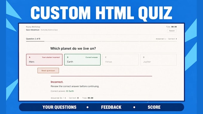 turn your questions into an interactive HTML quiz