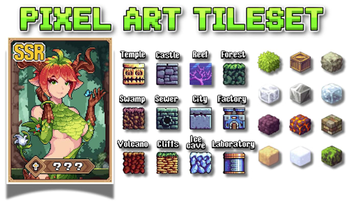 Doe 2d game retro pixel art en asset tileset sprite sheet geanimeerde gif