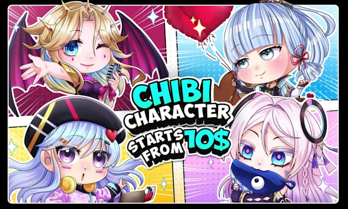 drawing anime chibi character art illustration for pfp, oc, fanart, vtuber