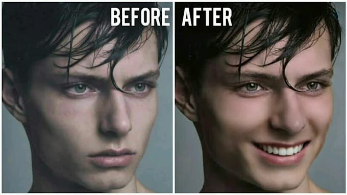 realistically edit and add a charming smile to the face