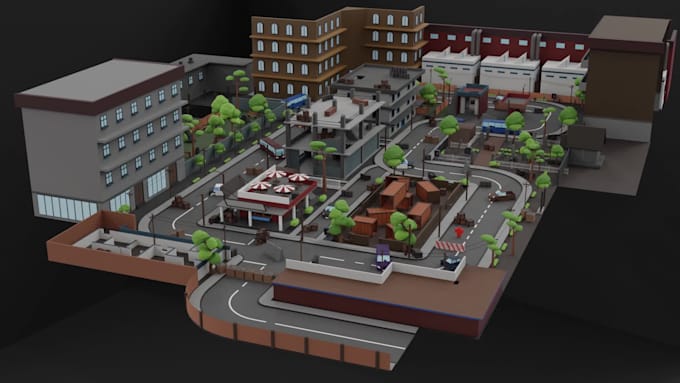 create 3d map or scene in low poly style