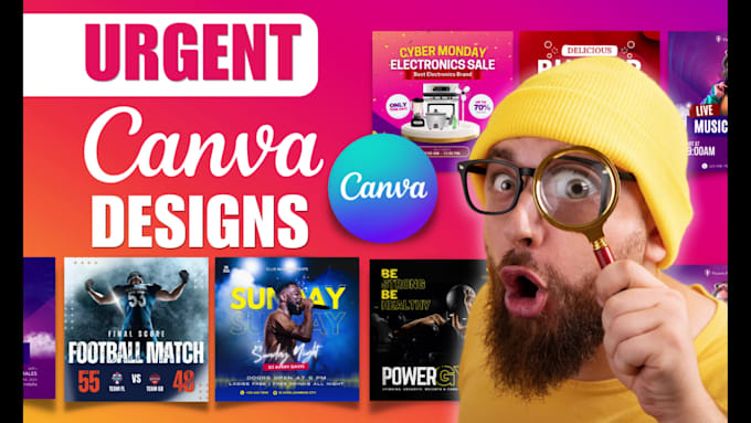 design urgent canva social media posts, thumbnails, flyers, and presentations