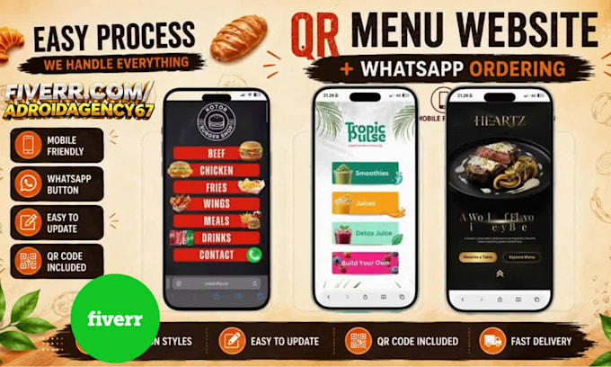 create restaurant qr menu website, digital menu and whatsapp ordering