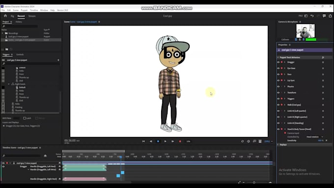 create adobe character animator puppet and 2d cartoon animation video