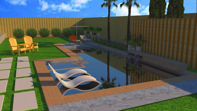 do backyard landscape design, patio, pool, and garden