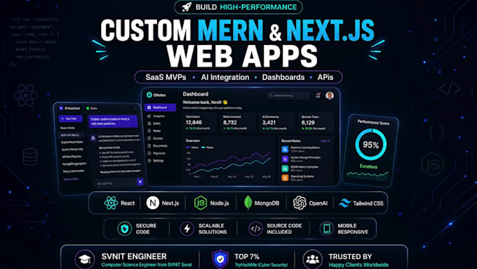develop a custom next js web application, mern stack, or ai saas