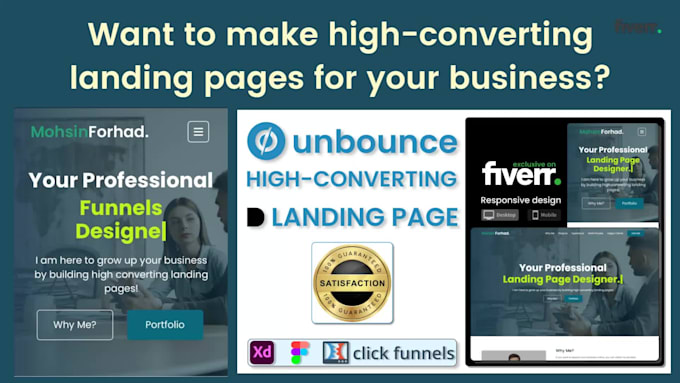 design high converting landing pages using unbounce, clickfunnels and webflow