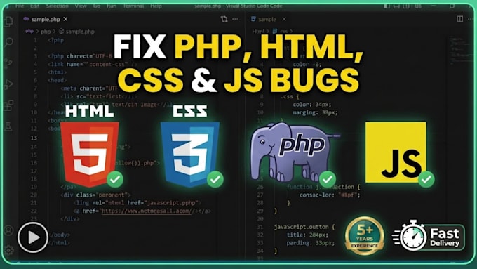 fix html, css, php, javascript errors, bugs issues