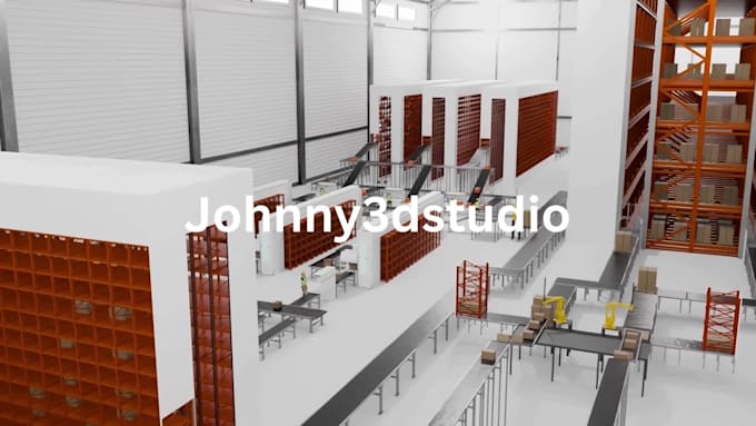 create 3d warehouse packaging operation, logistic, supply chain animation