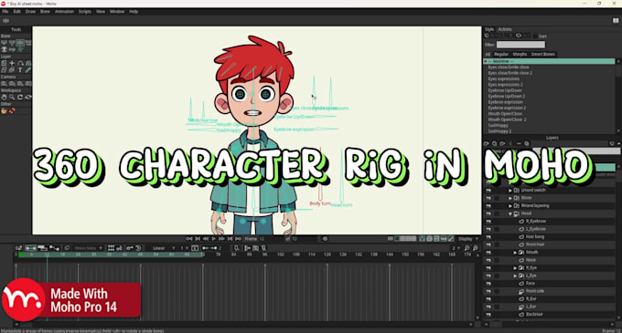rig and animate a moho character with full 360 body turn