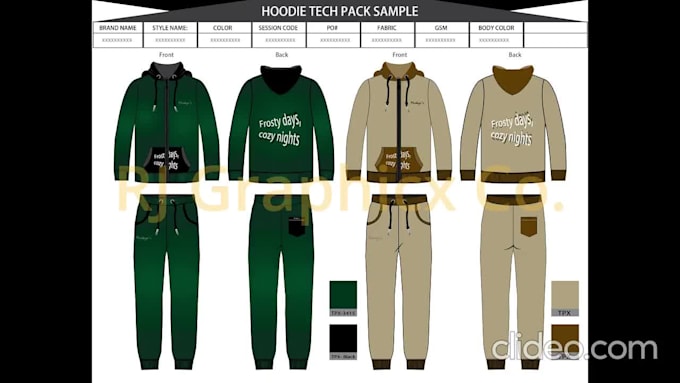 create hoodie and trouser technical tech pack design