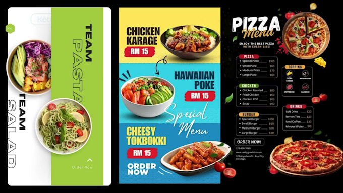 design animated or static digital menu, TV menu or menu board for restaurants