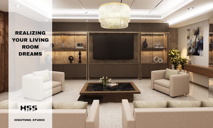 do living room interior design and 3d rendering
