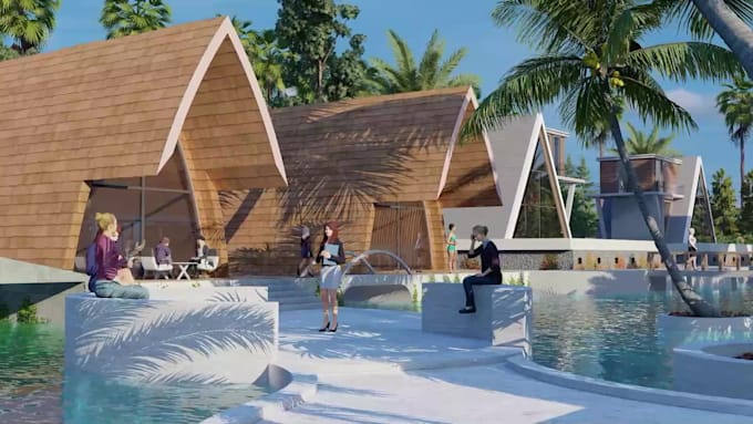 do 3d resort, villa and landscape design with photorealistic rendering