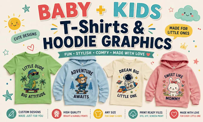 do custom t shirt graphics for babies, kids and adults, minimal t shirt design
